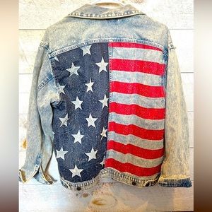 H&M DIVIDED Women’s Light Wash American Flag Denim Jacket Size 2 NEW